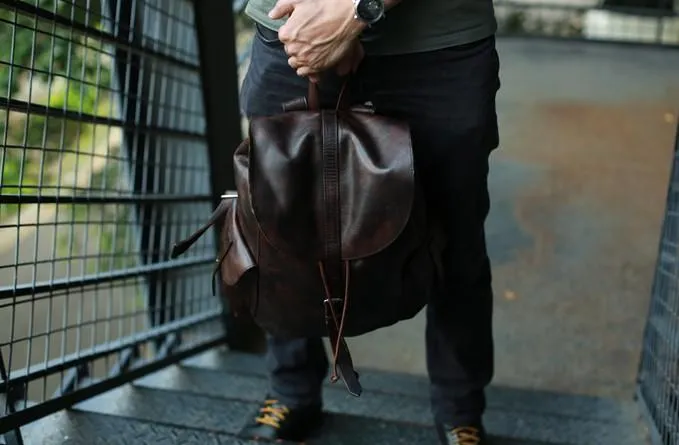Cool Black Coffee Mens Leather Backpack Travel Backpack School Backpacks for men