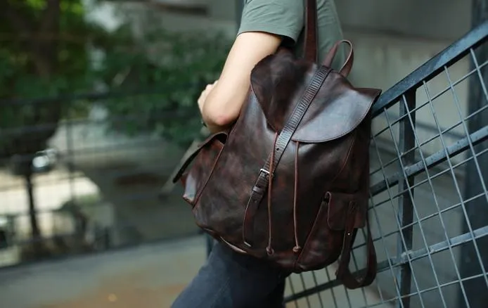 Cool Black Coffee Mens Leather Backpack Travel Backpack School Backpacks for men