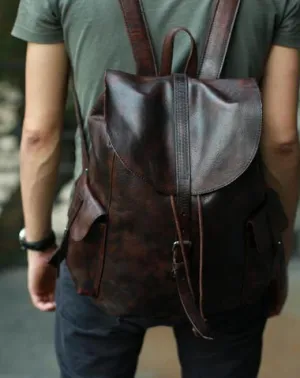 Cool Black Coffee Mens Leather Backpack Travel Backpack School Backpacks for men