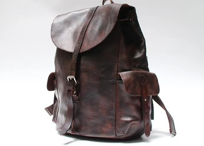 Cool Black Coffee Mens Leather Backpack Travel Backpack School Backpacks for men