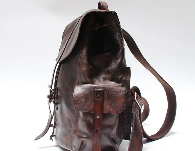 Cool Black Coffee Mens Leather Backpack Travel Backpack School Backpacks for men