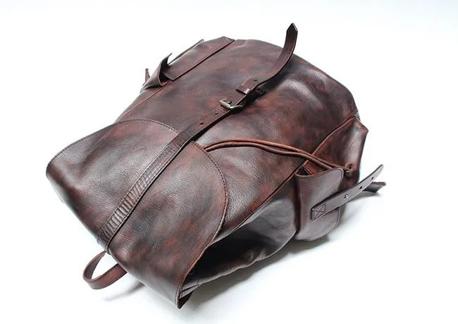 Cool Black Coffee Mens Leather Backpack Travel Backpack School Backpacks for men