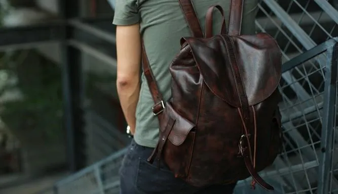 Cool Black Coffee Mens Leather Backpack Travel Backpack School Backpacks for men