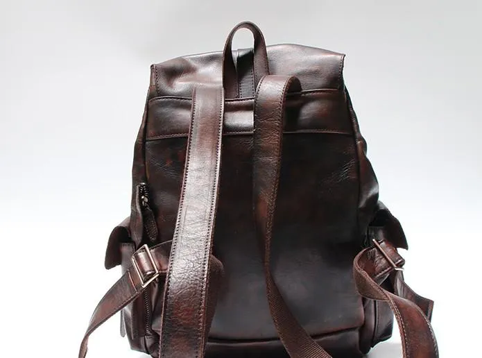 Cool Black Coffee Mens Leather Backpack Travel Backpack School Backpacks for men