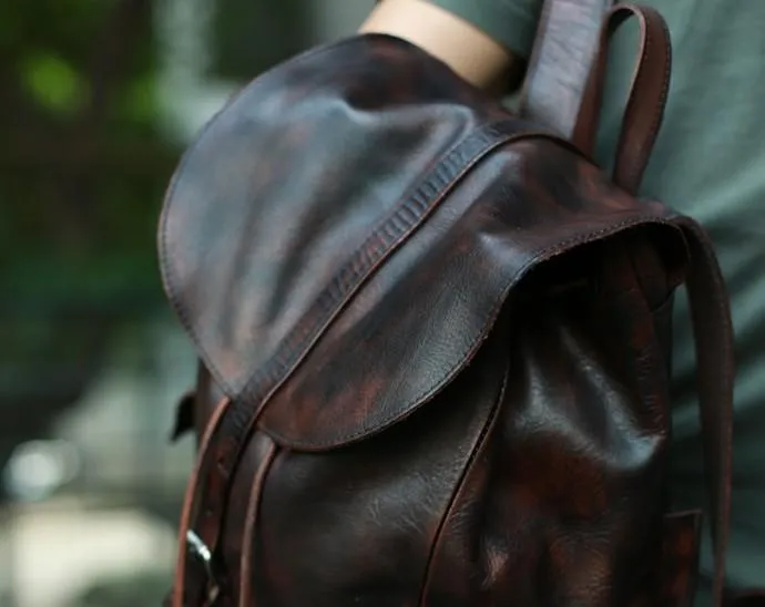Cool Black Coffee Mens Leather Backpack Travel Backpack School Backpacks for men
