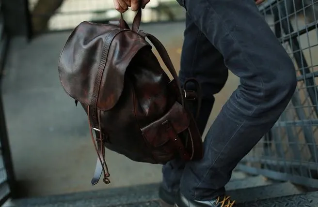 Cool Black Coffee Mens Leather Backpack Travel Backpack School Backpacks for men