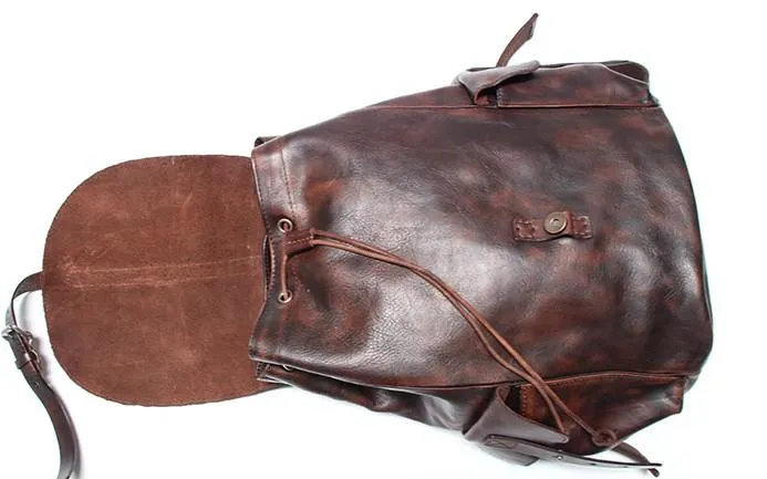Cool Black Coffee Mens Leather Backpack Travel Backpack School Backpacks for men