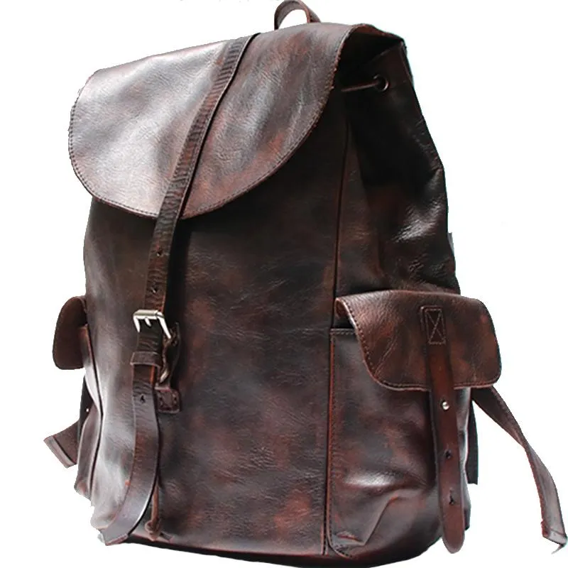Cool Black Coffee Mens Leather Backpack Travel Backpack School Backpacks for men