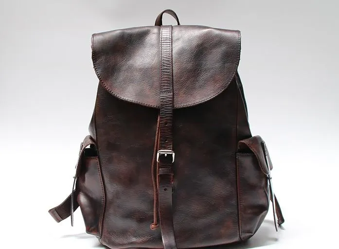 Cool Black Coffee Mens Leather Backpack Travel Backpack School Backpacks for men