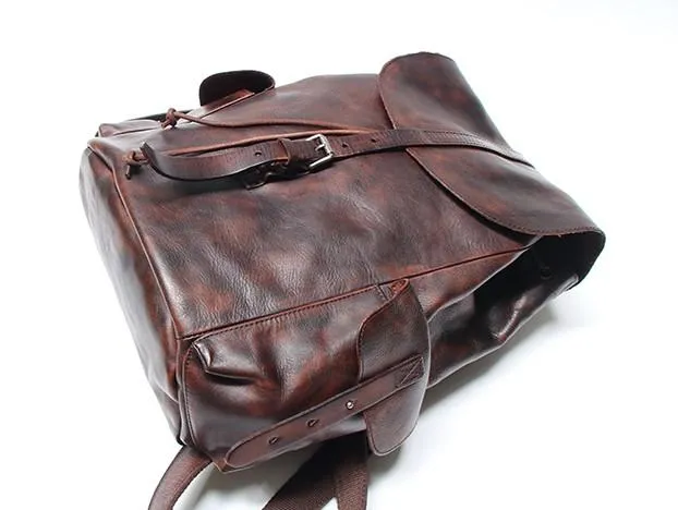 Cool Black Coffee Mens Leather Backpack Travel Backpack School Backpacks for men