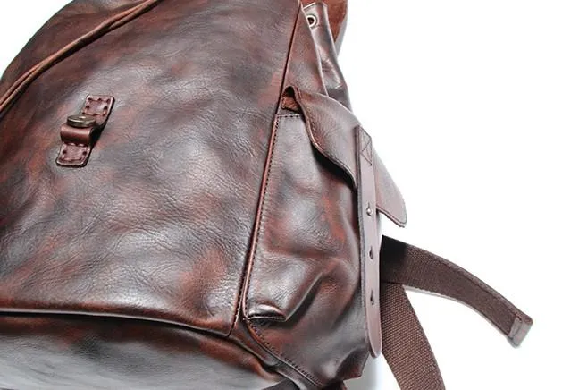 Cool Black Coffee Mens Leather Backpack Travel Backpack School Backpacks for men