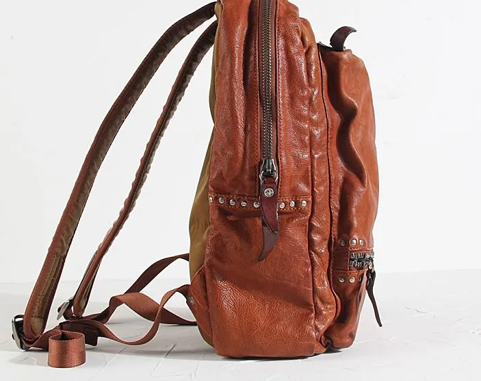 Cool Black Leather Mens Backpack Large Travel Backpack Brown Hiking Backpack for men