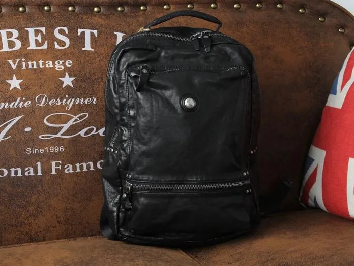 Cool Black Leather Mens Backpack Large Travel Backpack Brown Hiking Backpack for men