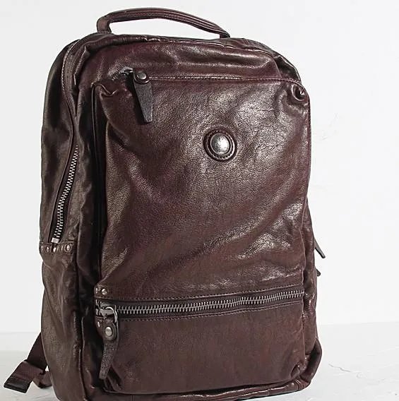 Cool Black Leather Mens Backpack Large Travel Backpack Brown Hiking Backpack for men