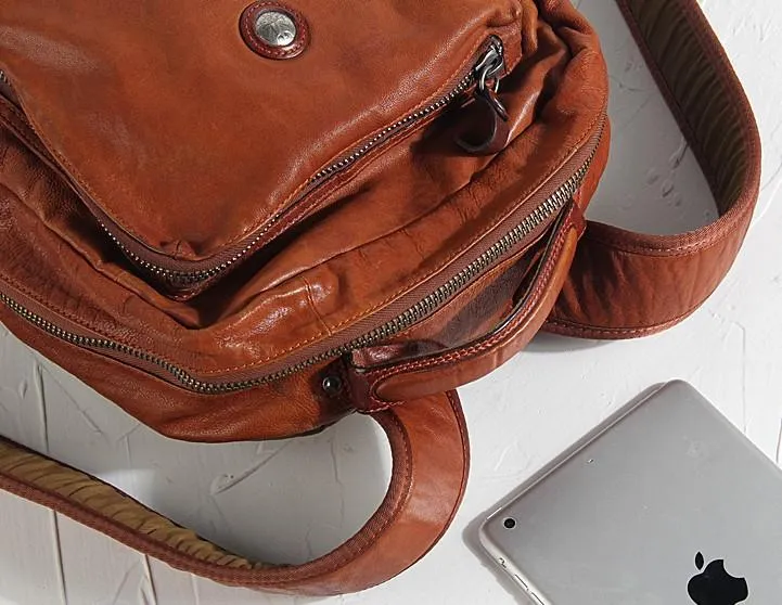 Cool Black Leather Mens Backpack Large Travel Backpack Brown Hiking Backpack for men