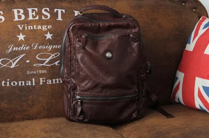 Cool Black Leather Mens Backpack Large Travel Backpack Brown Hiking Backpack for men