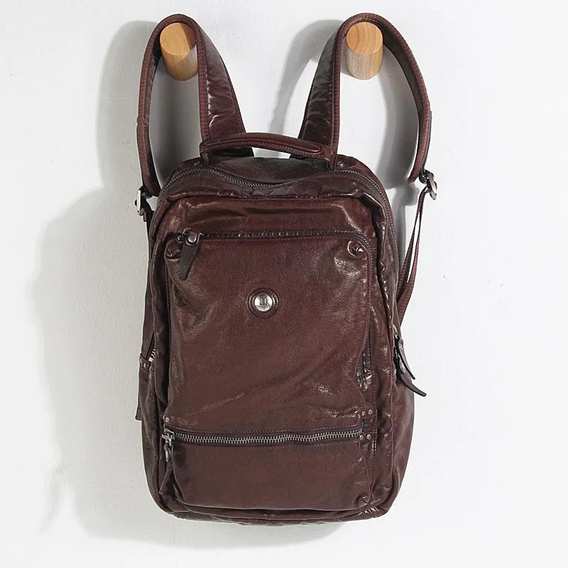 Cool Black Leather Mens Backpack Large Travel Backpack Brown Hiking Backpack for men
