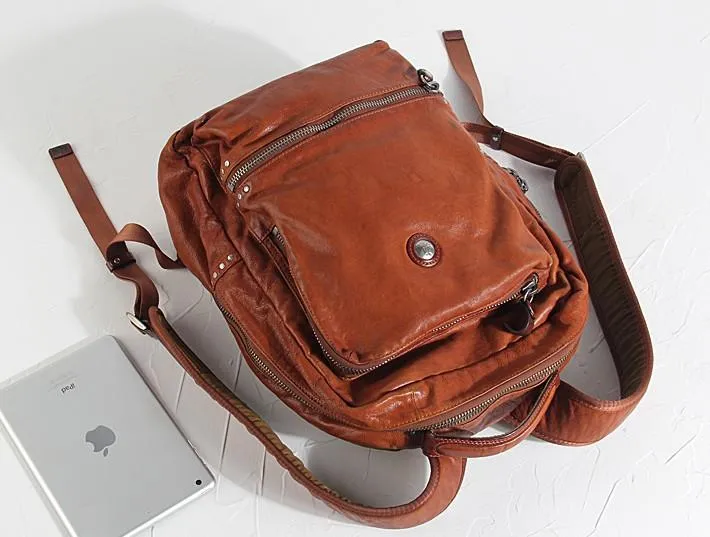 Cool Black Leather Mens Backpack Large Travel Backpack Brown Hiking Backpack for men