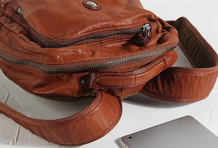 Cool Black Leather Mens Backpack Large Travel Backpack Brown Hiking Backpack for men