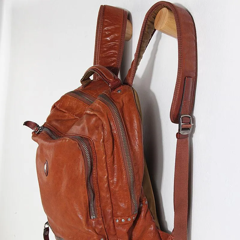 Cool Black Leather Mens Backpack Large Travel Backpack Brown Hiking Backpack for men