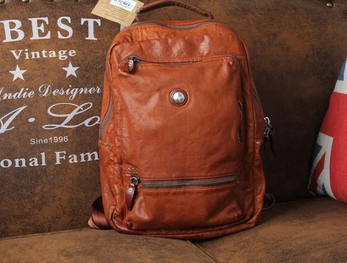 Cool Black Leather Mens Backpack Large Travel Backpack Brown Hiking Backpack for men