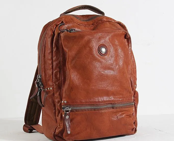 Cool Black Leather Mens Backpack Large Travel Backpack Brown Hiking Backpack for men