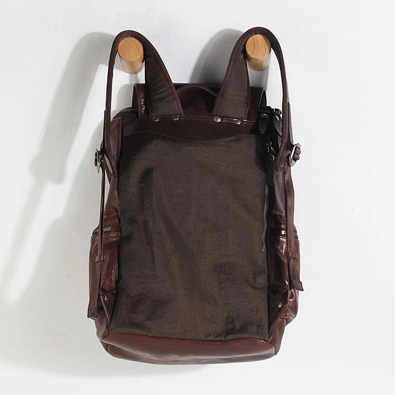 Cool Black Leather Mens Backpack Large Travel Backpack Brown Hiking Backpack for men