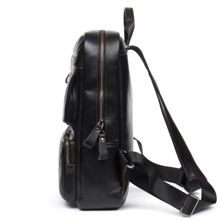 Cool Black Mens Leather 14 inches Computer Backpack College Backpacks School Backpack for men