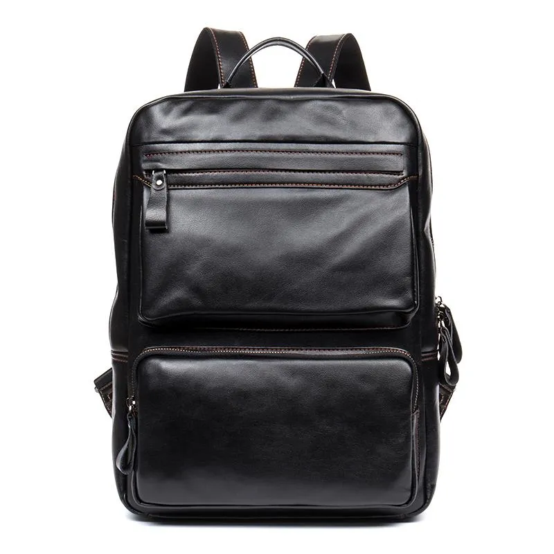 Cool Black Mens Leather 14 inches Computer Backpack College Backpacks School Backpack for men