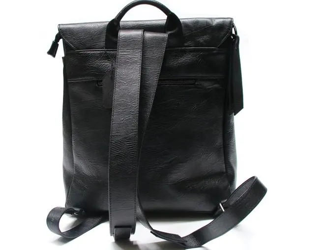 Cool Black Mens Leather Backpack Travel Backpacks Laptop Backpack for men