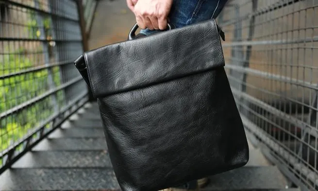 Cool Black Mens Leather Backpack Travel Backpacks Laptop Backpack for men