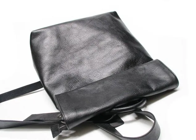 Cool Black Mens Leather Backpack Travel Backpacks Laptop Backpack for men
