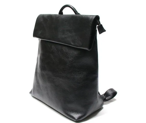 Cool Black Mens Leather Backpack Travel Backpacks Laptop Backpack for men