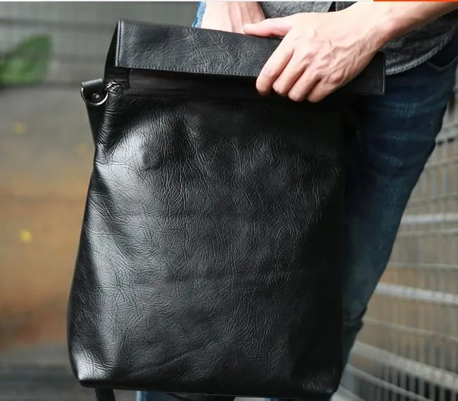 Cool Black Mens Leather Backpack Travel Backpacks Laptop Backpack for men