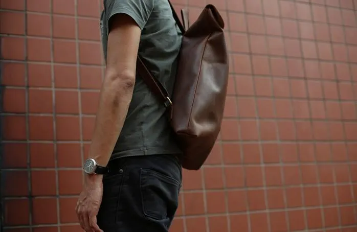 Cool Black Mens Leather Backpack Travel Backpacks School Backpacks for men