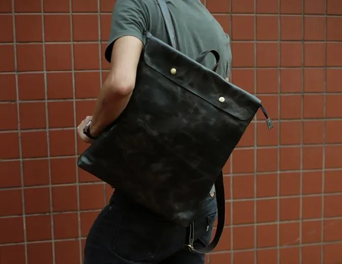 Cool Black Mens Leather Backpack Travel Backpacks School Backpacks for men
