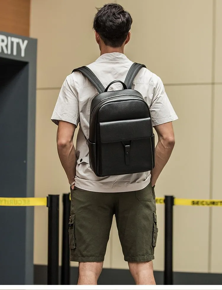 Cool Black Mens Leather School Backpacks Travel Backpacks 15-inch Laptop Backpack for men