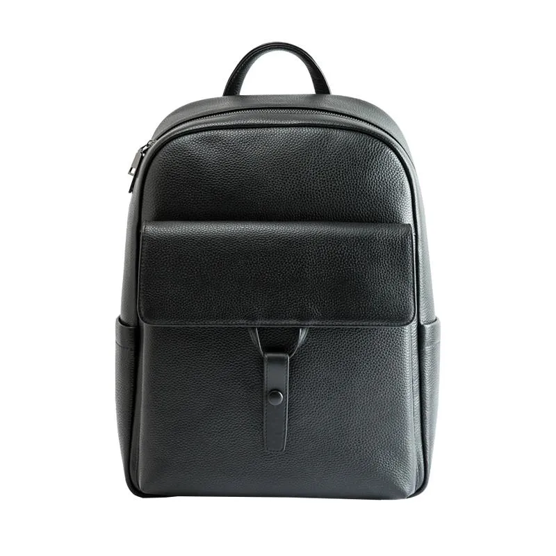 Cool Black Mens Leather School Backpacks Travel Backpacks 15-inch Laptop Backpack for men