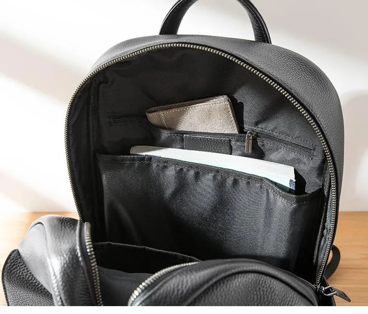 Cool Black Mens Leather School Backpacks Travel Backpacks 15-inch Laptop Backpack for men