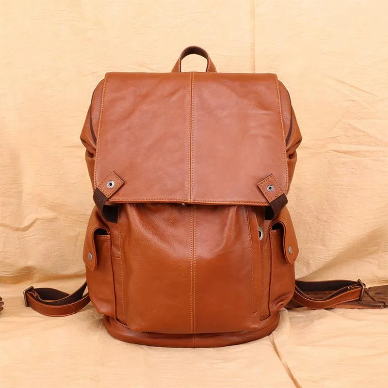 Cool Brown Black Leather Men's Backpack College Backpack 13inch Laptop Backpack For Men