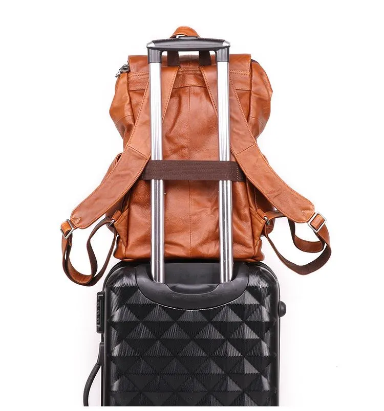 Cool Brown Black Leather Men's Backpack College Backpack 13inch Laptop Backpack For Men