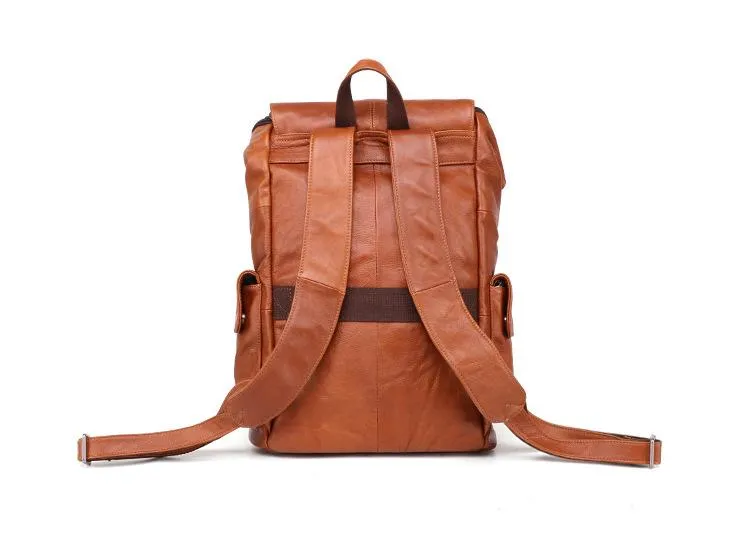 Cool Brown Black Leather Men's Backpack College Backpack 13inch Laptop Backpack For Men
