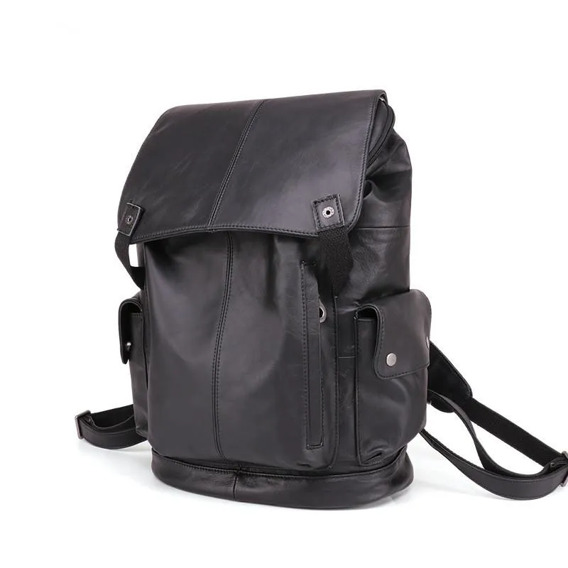 Cool Brown Black Leather Men's Backpack College Backpack 13inch Laptop Backpack For Men