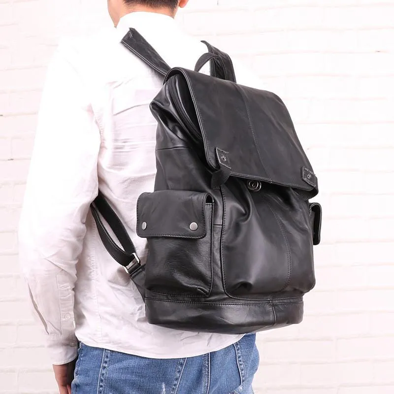 Cool Brown Black Leather Men's Backpack College Backpack 13inch Laptop Backpack For Men