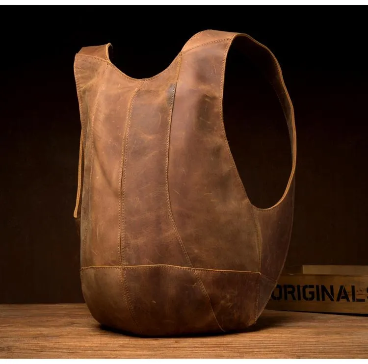 Cool Brown Leather Mens 13 inches Sport Backpack School Backpack Travel Backpack for Men
