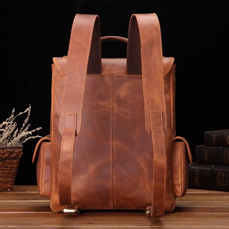 Cool Brown Leather Men's 13'' Laptop Backpack School Backpack Travel Backpack For Men