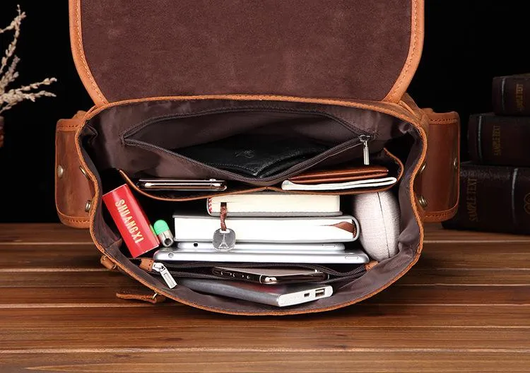 Cool Brown Leather Men's 13'' Laptop Backpack School Backpack Travel Backpack For Men