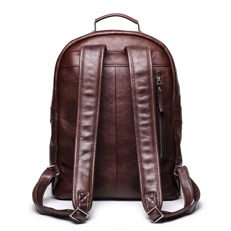 Cool Brown Leather Men's 15'' Laptop Backpack School Backpack Travel Backpack For Men