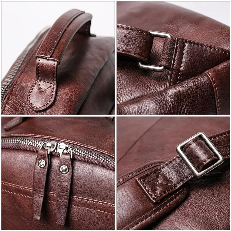 Cool Brown Leather Men's 15'' Laptop Backpack School Backpack Travel Backpack For Men