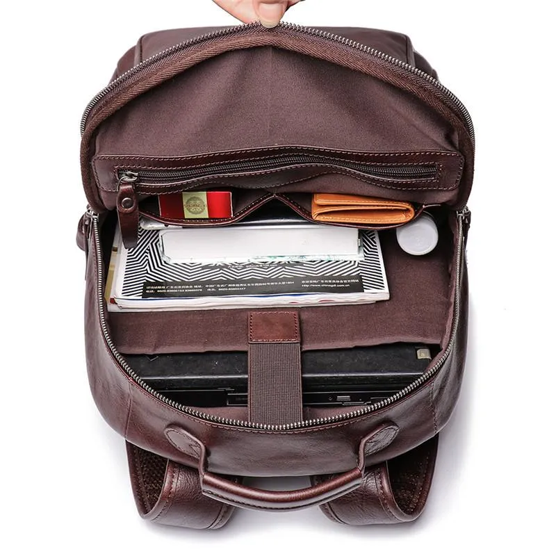 Cool Brown Leather Men's 15'' Laptop Backpack School Backpack Travel Backpack For Men